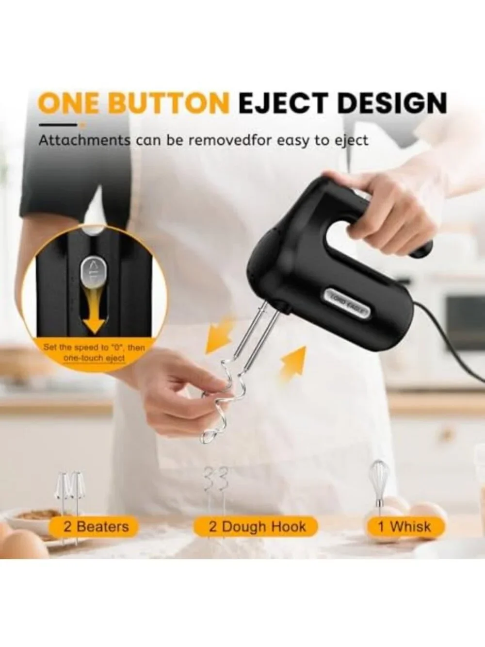 Compact 5-Speed Electric Hand Mixer, 300W Portable Kitchen Tool, Black